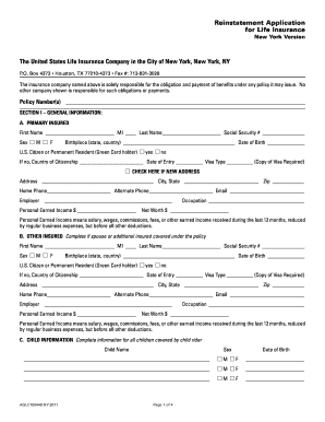 Reinstatement Application for Life Insurance