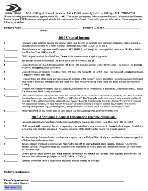 2011-2012 Financial Aid Verification Worksheet