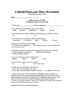 Catholic Mass Worksheet for Kids