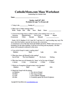 Catholic Mass Worksheet for Kids