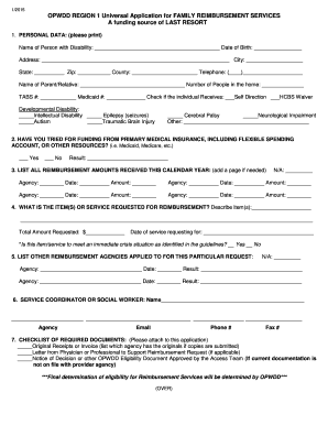 OPWDD Family Reimbursement Application
