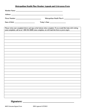 Metropolitan Health Plan Appeal and Grievance Form
