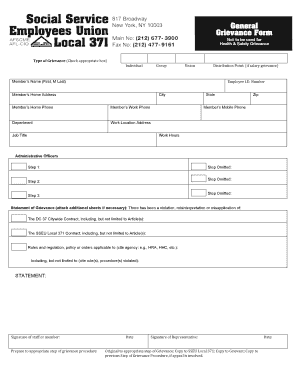 Grievance Form for DC 37 Citywide Contract