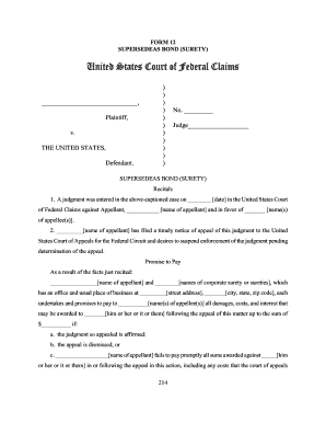 Supersedeas Bond Form 12