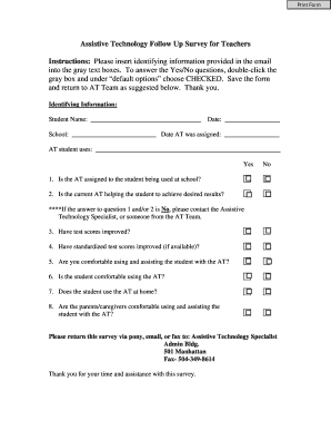 Assistive Technology Follow Up Survey for Teachers