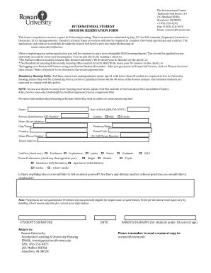 Rowan University Housing Reservation Form