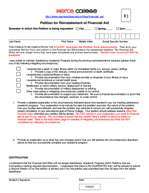Petition for Reinstatement of Financial Aid