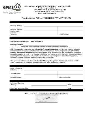 Condominium Pre-Authorized Payment Plan Application