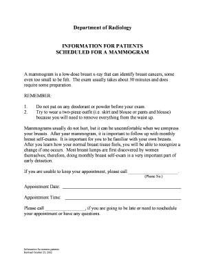 Mammogram Patient Information