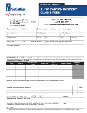 Aliso Canyon Incident Reimbursement Checklist and Claim Form