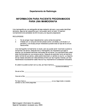 Mammogram Patient Information Form