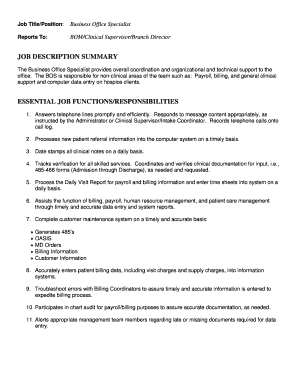 Fillable Online Job description summary essential job ...