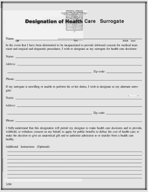 Health Care Surrogate Designation Form
