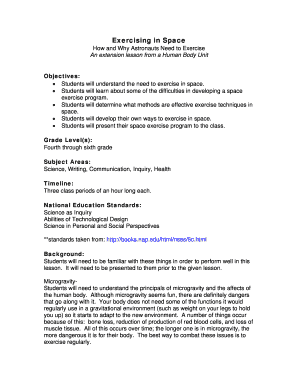 Astronaut Exercise Lesson Plan