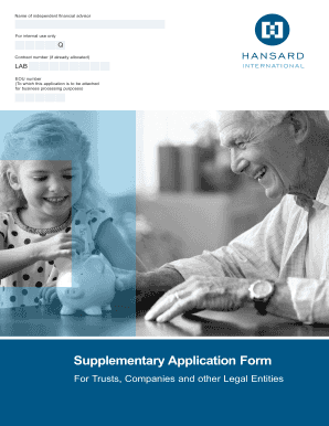 Supplementary Application Form for Trusts, Companies, and Legal Entities