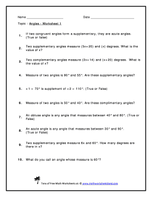 Topic Angles - Worksheet 1 - Math Worksheets Land