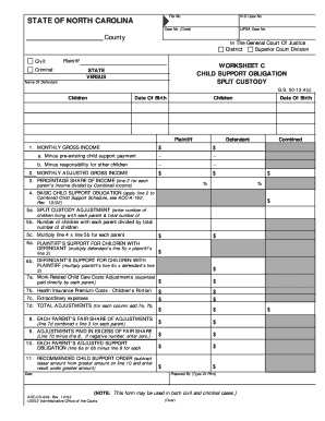 North Carolina Child Support Worksheet C