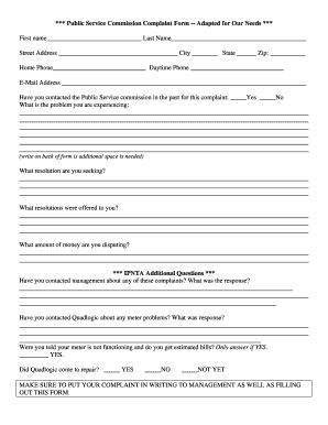 Public Service Commission Complaint Form