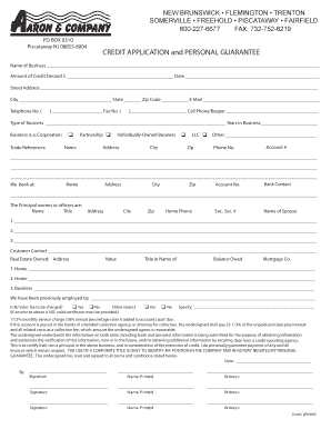 Credit Application and Personal Guarantee