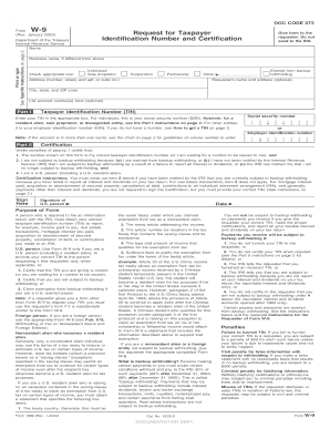Form W-9 Request for Taxpayer Identification Number and Certification