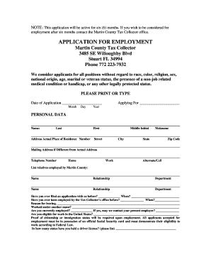 Martin County Tax Collector Employment Application