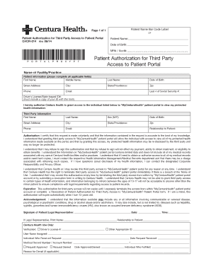 Patient Authorization for Third Party Access to Patient Portal