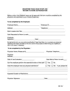 Return to Work Authorization