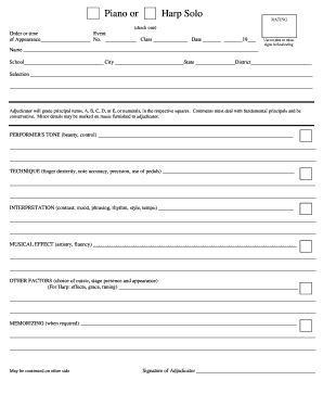 Piano or Harp Solo Rating Form