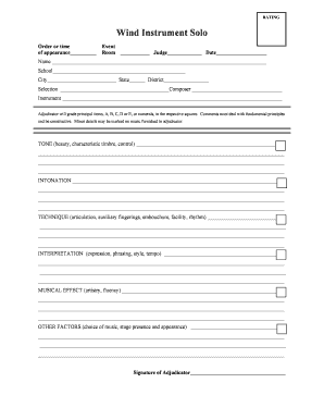 Wind Instrument Solo Rating Form