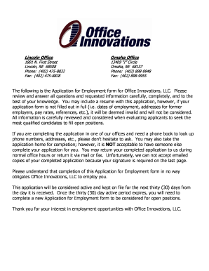 Office Innovations Employment Application