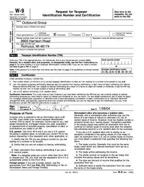 Form W-9 Request for Taxpayer Identification Number and Certification