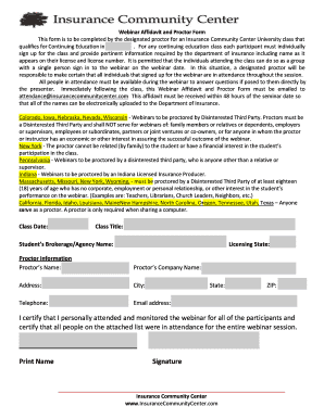 Webinar Affidavit and Proctor Form