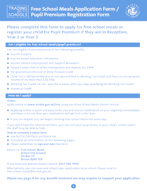 Free School Meals Application Form