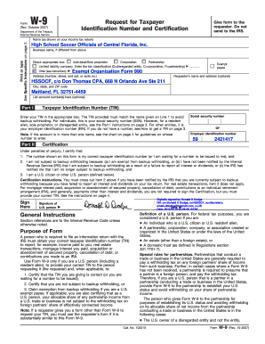 Form W-9 Request for Taxpayer Identification Number and Certification