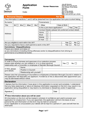 Swindon Borough Council Job Application Form