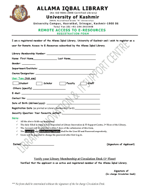 Allama Iqbal Library Remote Access Registration Form
