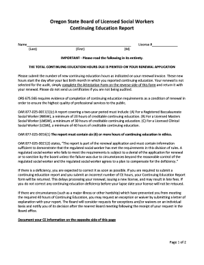 Oregon Social Worker Continuing Education Report