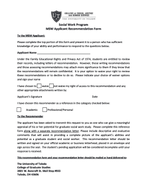 MSW Applicant Recommendation Form