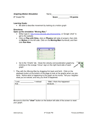 8th Grade Motion Graph Simulation Worksheet