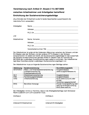 Vereinbarung nach Artikel 21 Absatz 2 Vo 987/2009