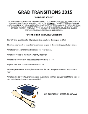 British Columbia Grade 12 Exit Interview Worksheet