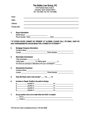 North Carolina Real Estate Closing Form