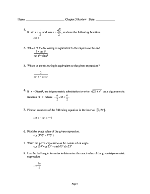Chapter 5 Trigonometry Review Form