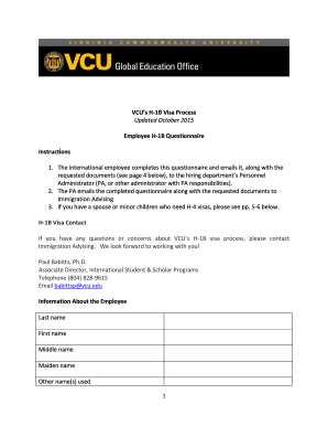 Employee H-1B Questionnaire - Global Education Office - global vcu