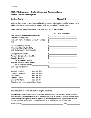 2016-17 Independent Student Household Resources Form