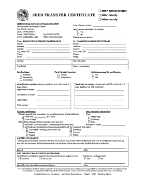 California Seed Transfer Certificate