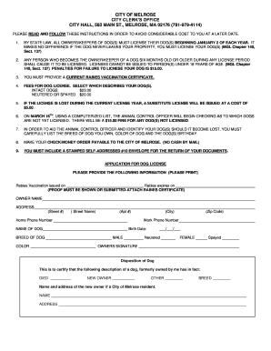 City of Melrose Dog License Application
