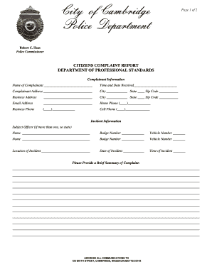 Citizens Complaint Report