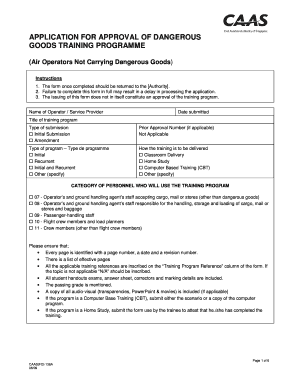 Application for Approval of Dangerous Goods Training Program
