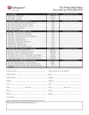 IRS Tax Form Order Sheet